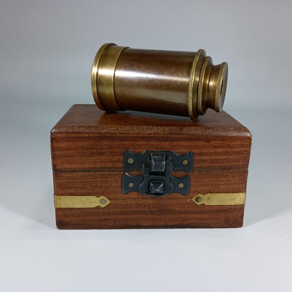 Antique Brass & Glass Mini Telescope w/Wooden Box, Hand Made - Picture 6 of 10